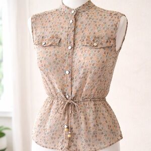 Dolce & Gabbana Floral Sheer Sleeveless Blouse Snap Front Size 38 (US 2–4)